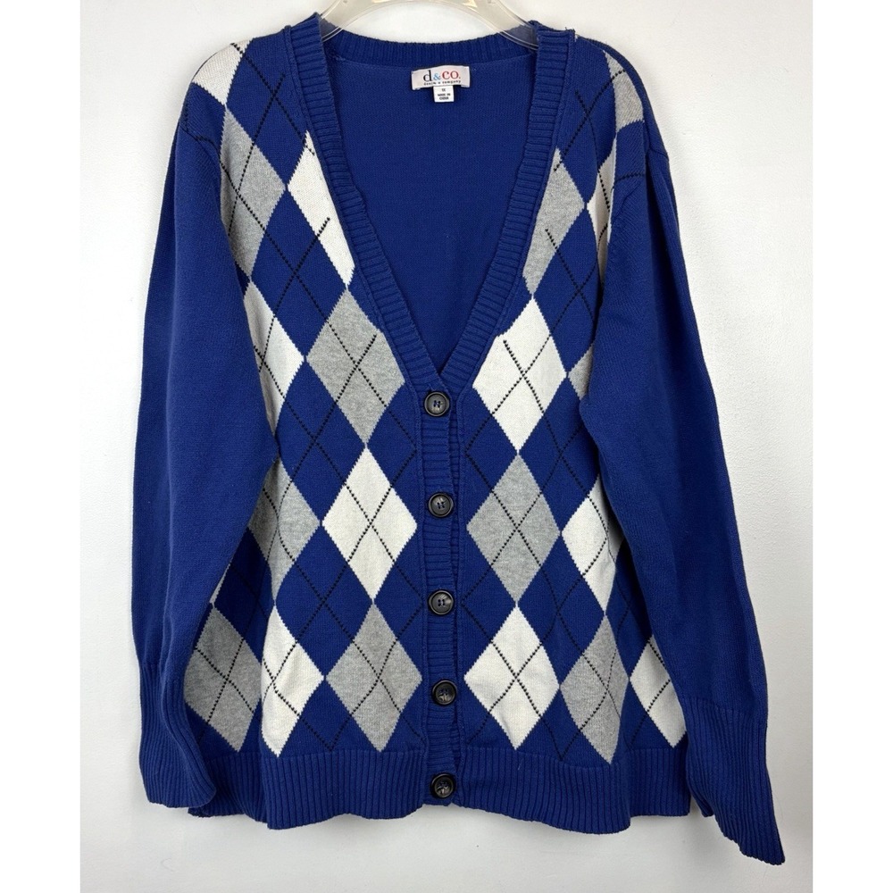 Denim & Company D&Co Cardigan Sweater 1X Blue Cotton Argile Button Preppy Career